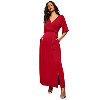 Roaman's Women's Plus Size Flutter Sleeve Wrap Maxi Dress