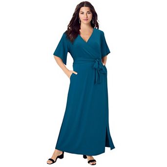 Roaman's Women's Plus Size Plus Size Flutter Sleeve Wrap Maxi Dress