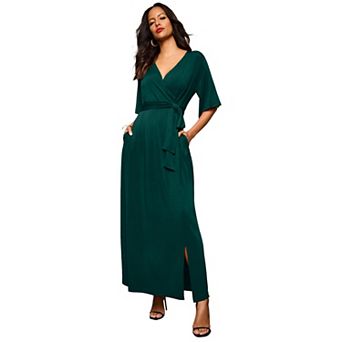 Roaman's Women's Plus Size Flutter Sleeve Wrap Maxi Dress