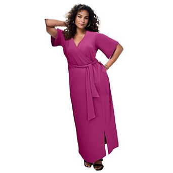 Roaman's Women's Plus Size Flutter Sleeve Wrap Maxi Dress
