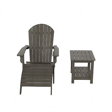 Westintrends 3-piece Hips Outdoor/patio Folding Adirondack Chair With Folding Ottoman And Side Table