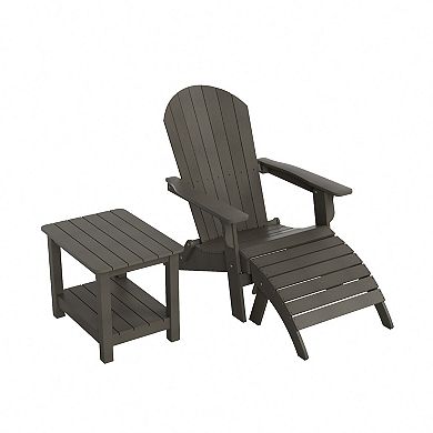 Westintrends 3-piece Hips Outdoor/patio Folding Adirondack Chair With Folding Ottoman And Side Table