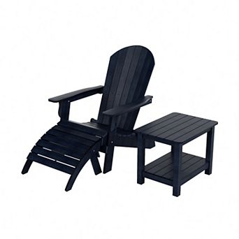 Westintrends 3 pc Hips Outdoor/patio Folding Adirondack Chair With Folding Ottoman And Side Table