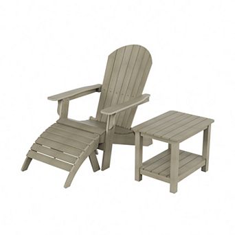 Westintrends 3 pc Hips Outdoor/patio Folding Adirondack Chair With Folding Ottoman And Side Table