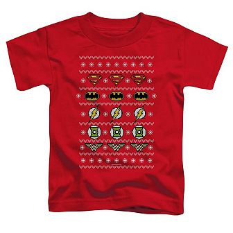 Justice League of America Justice Shields Christmas Sweater Short Sleeve Toddler T-Shirt