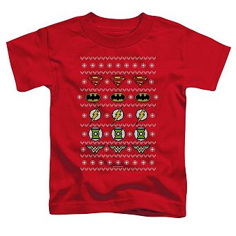 Justice League of America Justice Shields Christmas Sweater Short Sleeve Toddler T-Shirt