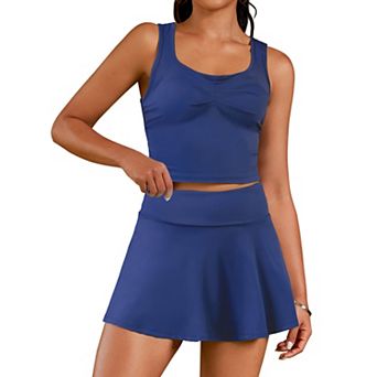 Two Piece Tennis Skirt Sets for Women Ruched Crop Top and Pleated Skort with Pockets Golf Outfits