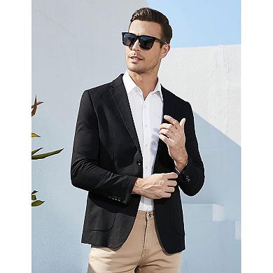 Men's Casual Blazer Linen Sport Coat Two Button Lightweight Jackets Business Daily Suit