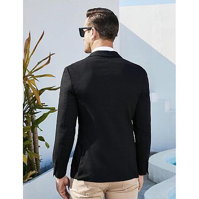 Men's Casual Blazer Linen Sport Coat Two Button Lightweight Jackets Business Daily Suit