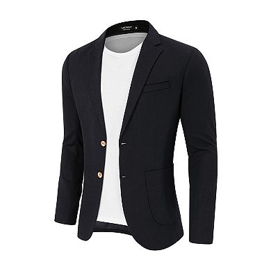 Men's Casual Blazer Linen Sport Coat Two Button Lightweight Jackets Business Daily Suit
