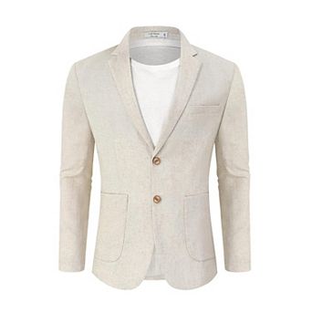 Men's Casual Blazer Linen Sport Coat Two Button Lightweight Jackets Business Daily Suit