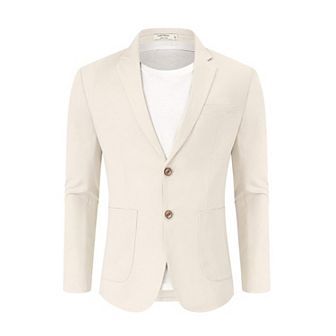 Men's Casual Blazer Linen Sport Coat Two Button Lightweight Jackets Business Daily Suit