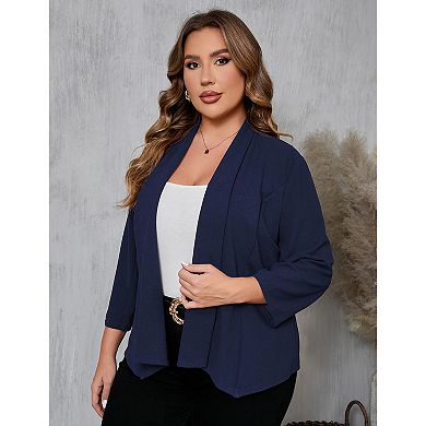 Womens Plus Size Casual Blazer Office Open Front 3/4 Sleeve Cardigans Jacket Work Suit