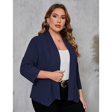 Womens Plus Size Casual Blazer Office Open Front 3/4 Sleeve Cardigans Jacket Work Suit