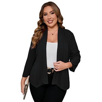 Womens Plus Size Casual Blazer Office Open Front 3/4 Sleeve Cardigans Jacket Work Suit