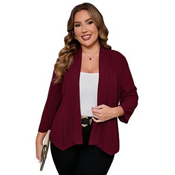 Womens Plus Size Casual Blazer Office Open Front 3/4 Sleeve Cardigans Jacket Work Suit