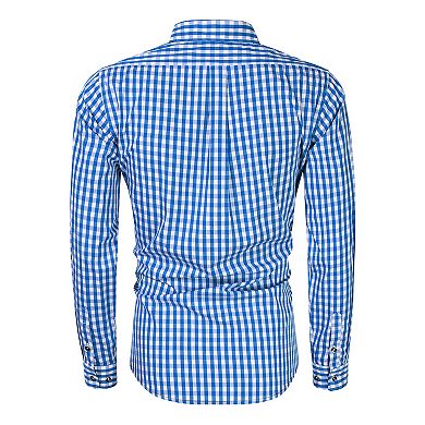 Men's Long Sleeve Button Down Casual Shirts Slim Fit Plaid Shirt
