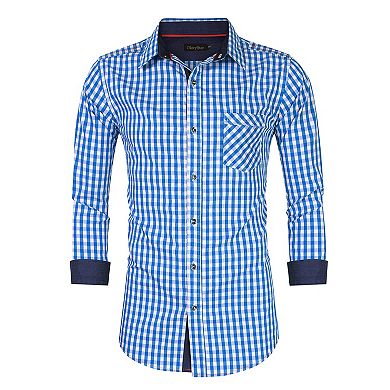 Men's Long Sleeve Button Down Casual Shirts Slim Fit Plaid Shirt