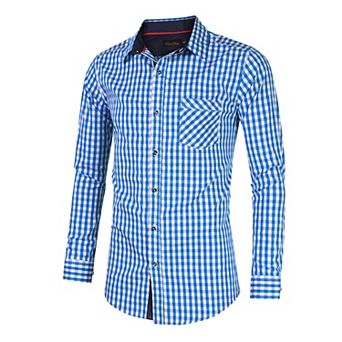 Men's Long Sleeve Button Down Casual Shirts Slim Fit Plaid Shirt