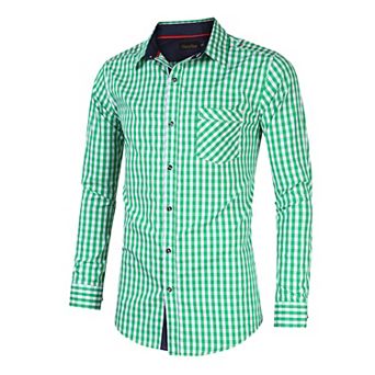 Men's Long Sleeve Button Down Casual Shirts Slim Fit Plaid Shirt