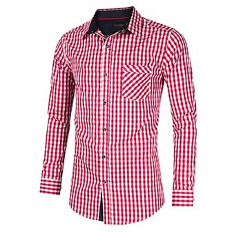 Men's Long Sleeve Button Down Casual Shirts Slim Fit Plaid Shirt
