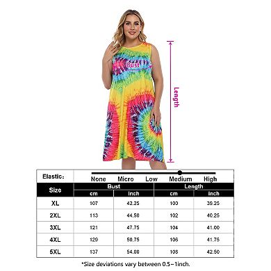 Womens Plus Size Tshirt Dresses Sleeveless Tie Dye Swing Sun Dress Beach Swimsuit