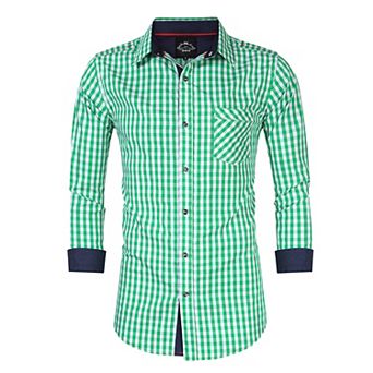 Men's German Bavarian Oktoberfest Button Down Dress Shirts Slim Fit Plaid Shirt