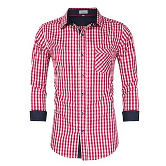 Men's German Bavarian Oktoberfest Button Down Dress Shirts Slim Fit Plaid Shirt