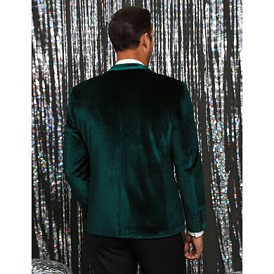 Men's Velvet Blazer One Button Solid Wedding Blazers Slim Fit Luxury Velour Suit Jacket
