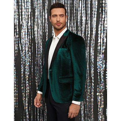 Men's Velvet Blazer One Button Solid Wedding Blazers Slim Fit Luxury Velour Suit Jacket