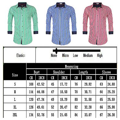 Men's Long Sleeve Tops Button Down Casual Shirts Slim Fit Plaid Shirt
