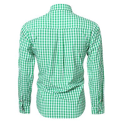 Men's Long Sleeve Tops Button Down Casual Shirts Slim Fit Plaid Shirt