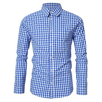 Men's Long Sleeve Tops Button Down Casual Shirts Slim Fit Plaid Shirt