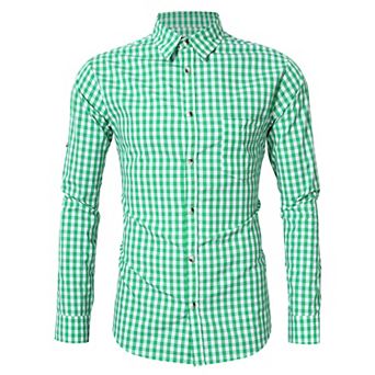 Men's Long Sleeve Tops Button Down Casual Shirts Slim Fit Plaid Shirt