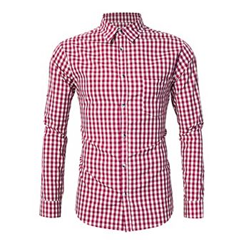 Men's Long Sleeve Tops Button Down Casual Shirts Slim Fit Plaid Shirt