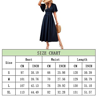 Women's Summer Casual Short Sleeve Dress Loose Sleeve Slit Thigh Dress