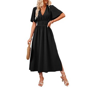Women's Summer Casual Short Sleeve Dress Loose Sleeve Slit Thigh Dress