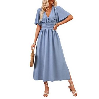 Women's Summer Casual Short Sleeve Dress Loose Sleeve Slit Thigh Dress