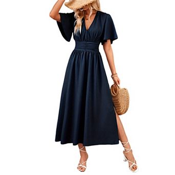 Women's Summer Casual Short Sleeve Dress Loose Sleeve Slit Thigh Dress