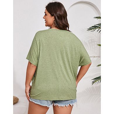 Women's Plus Size Fringe Hem Short Sleeve V-Neck Oversized T Shirt Tops