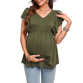Maternity V Neck Shirts Flying Women Short Sleeve Nursing Tops Pregnancy Blouse