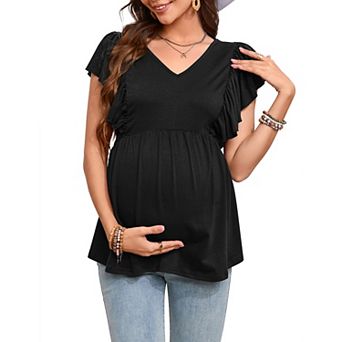 Maternity V Neck Shirts Flying Women Short Sleeve Nursing Tops Pregnancy Blouse