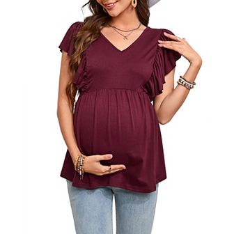 Maternity V Neck Shirts Flying Women Short Sleeve Nursing Tops Pregnancy Blouse