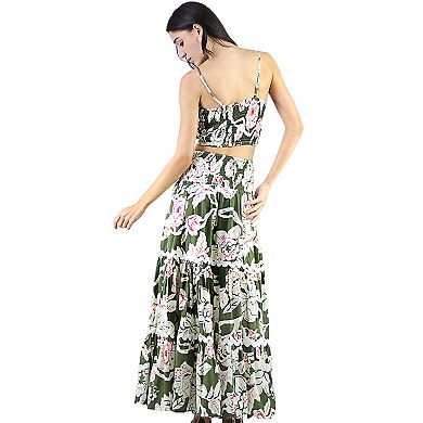 Women's 2-Piece Floral Print Smocked Crop Top and Tiered Front Slit Maxi Skirt Set