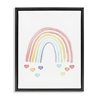 Stupell Home Decor Rainbow with Falling Hearts Framed Floating Canvas
