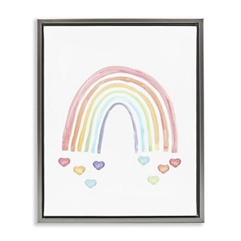 Stupell Home Decor Rainbow with Falling Hearts Framed Floating Canvas