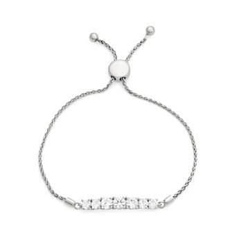 LeRose by Lexi and Rose Rhodium Over Sterling Silver Created White Sapphire Bolo Bracelet