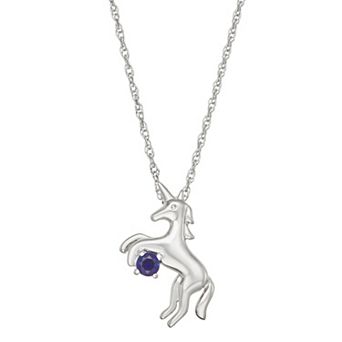 LeRose by Lexi and Rose Rhodium Over Sterling Silver Created Sapphire Horse Pendant Necklace