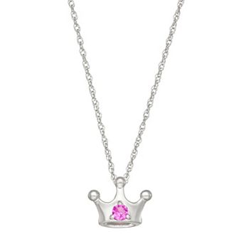 LeRose by Lexi and Rose Rhodium Over Sterling Silver Created Pink Sapphire Crown Pendant Necklace