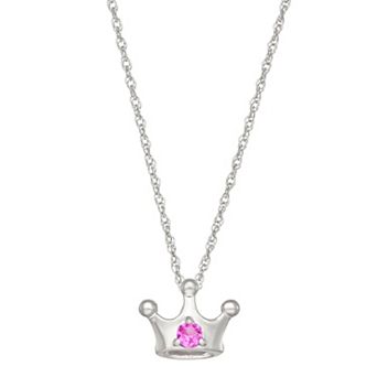 LeRose by Lexi and Rose Rhodium Over Sterling Silver Created Pink Sapphire Crown Pendant Necklace